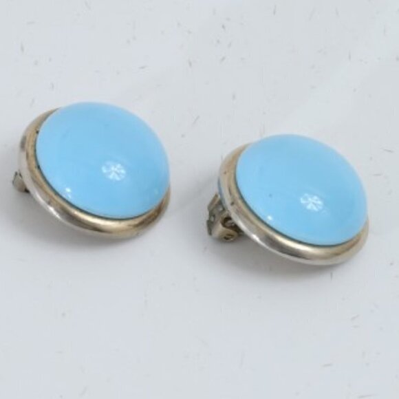 Vintage Coro, Robins Egg Blue Silver Metal Clip On Earring - Picture 3 of 6